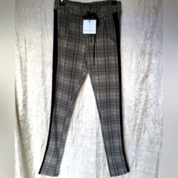 Angela Mara High Rise Slim Plaid Velvet Pants NWT Sz Small - Picture 1 of 13